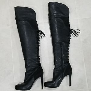 Jessica Simpson Black Leather Stiletto Boots 8